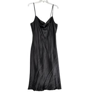 Vtg Y2K Bebe Black Satin Slip Maxi Dress Sz L Spaghetti Straps Babydoll Evening